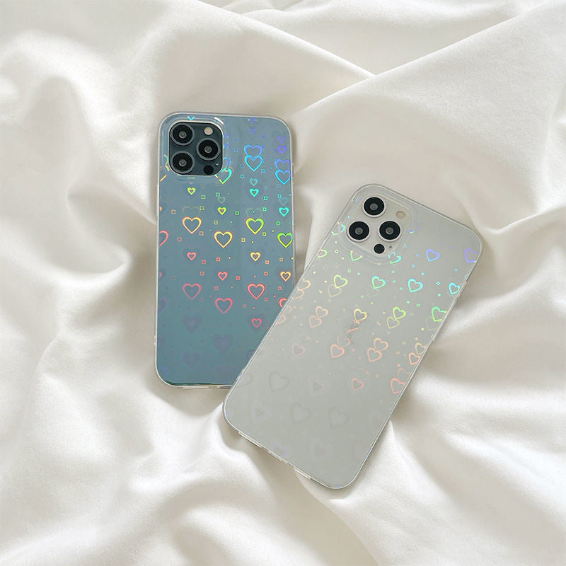 Laser Heart Color-Changing Silicone Phone Case – Double-Sided Coated Grip for iPhone Models
