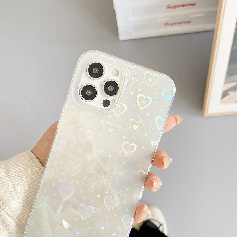 Laser Heart Color-Changing Silicone Phone Case – Double-Sided Coated Grip for iPhone Models