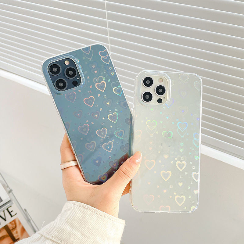 Laser Heart Color-Changing Silicone Phone Case – Double-Sided Coated Grip for iPhone Models