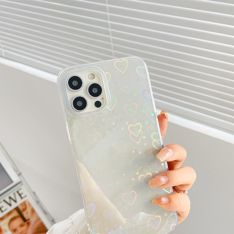 Laser Heart Color-Changing Silicone Phone Case – Double-Sided Coated Grip for iPhone Models