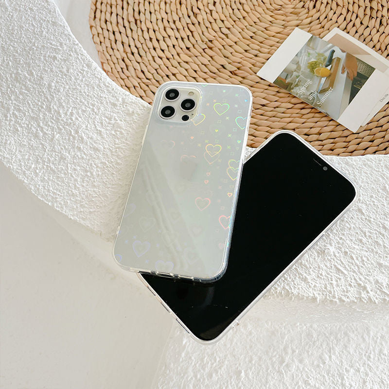 Laser Heart Color-Changing Silicone Phone Case – Double-Sided Coated Grip for iPhone Models